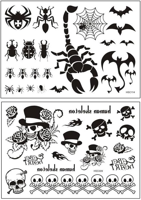 2 Sheets Temporary Skull Scorpion Spider Bat Skull Tattoo Skull Tattoos HSC009 114