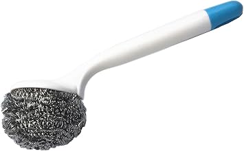 Stainless Steel Sponge Brush with Comfortable Handle, Steel Wool Scourer Scrubber