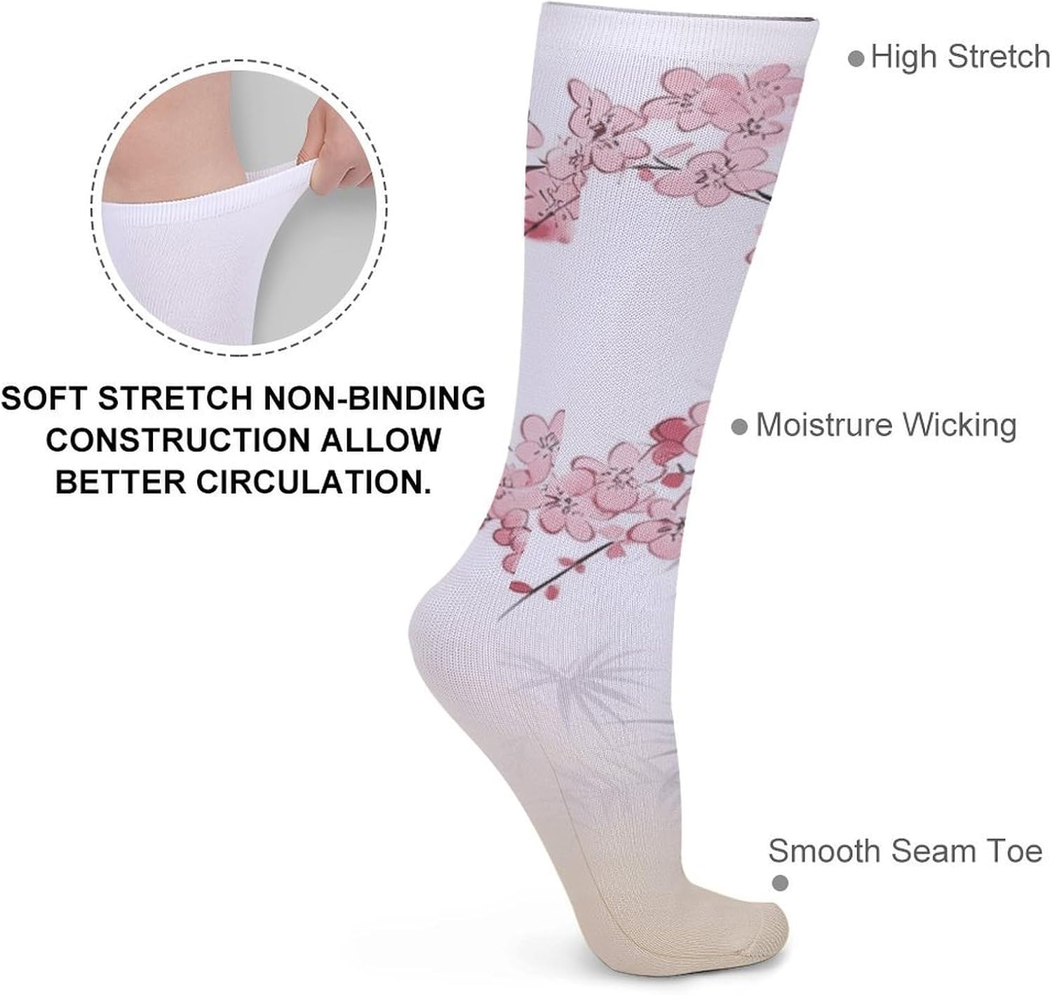 Bamboo And Cherry Blossoms Socks Warm Thick Cozy Crew Hiking Boot Socks Casual Knee High Sock for Women Mom