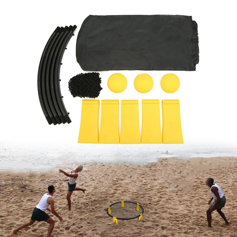 Rundes Netz-Volleyball-Spiel-Set, Outdoor-Spike-Ball mit Rückprallnetz, 3 Bällen und Tragetasche für Strand, Hinterhof, Rasen-Sport