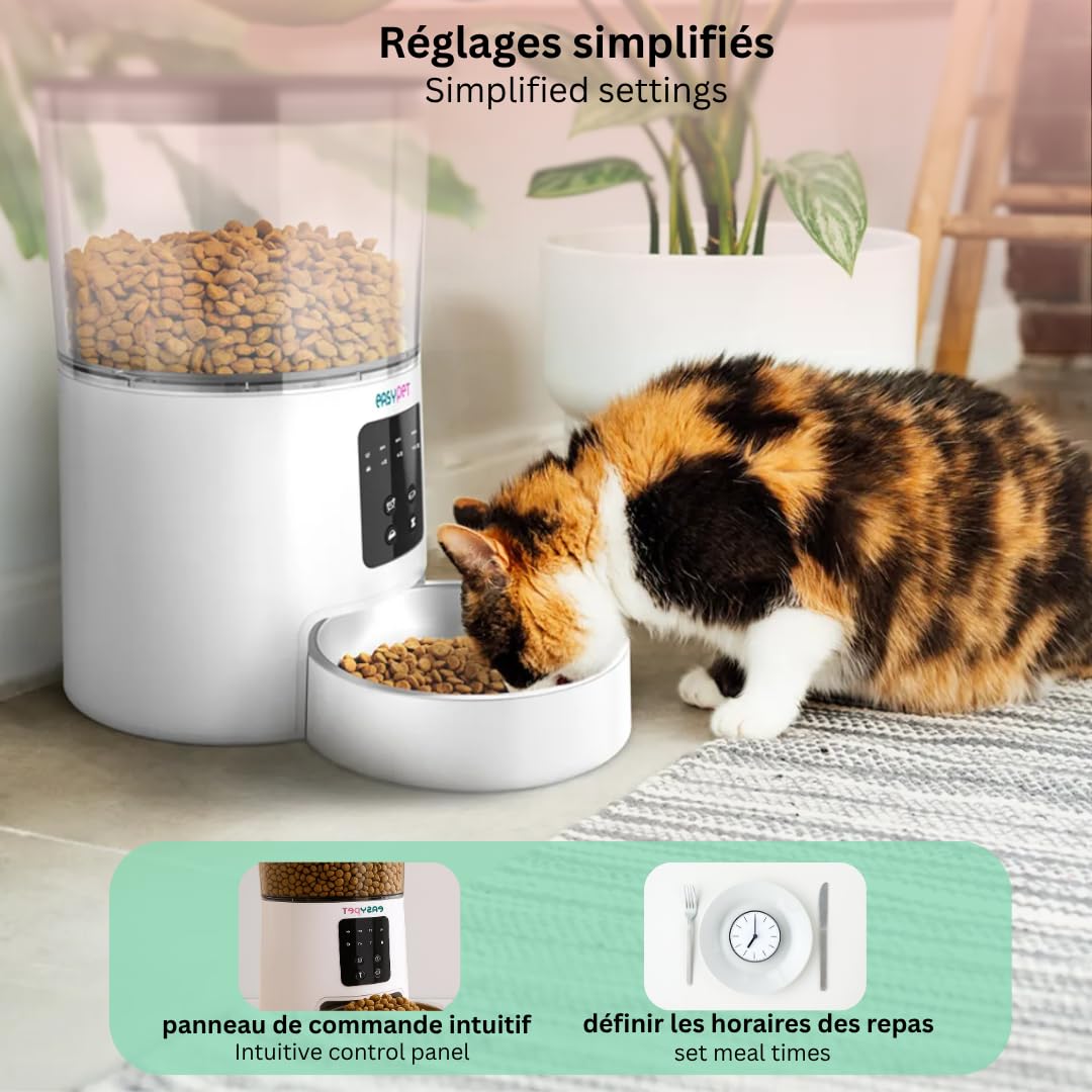 Dispensador automático de croquetas 4L – Programable de 3 a 6 comidas/día, cuenco de acero inoxidable extraíble, control de porciones, alimentación USB o pilas, para perros y gatos