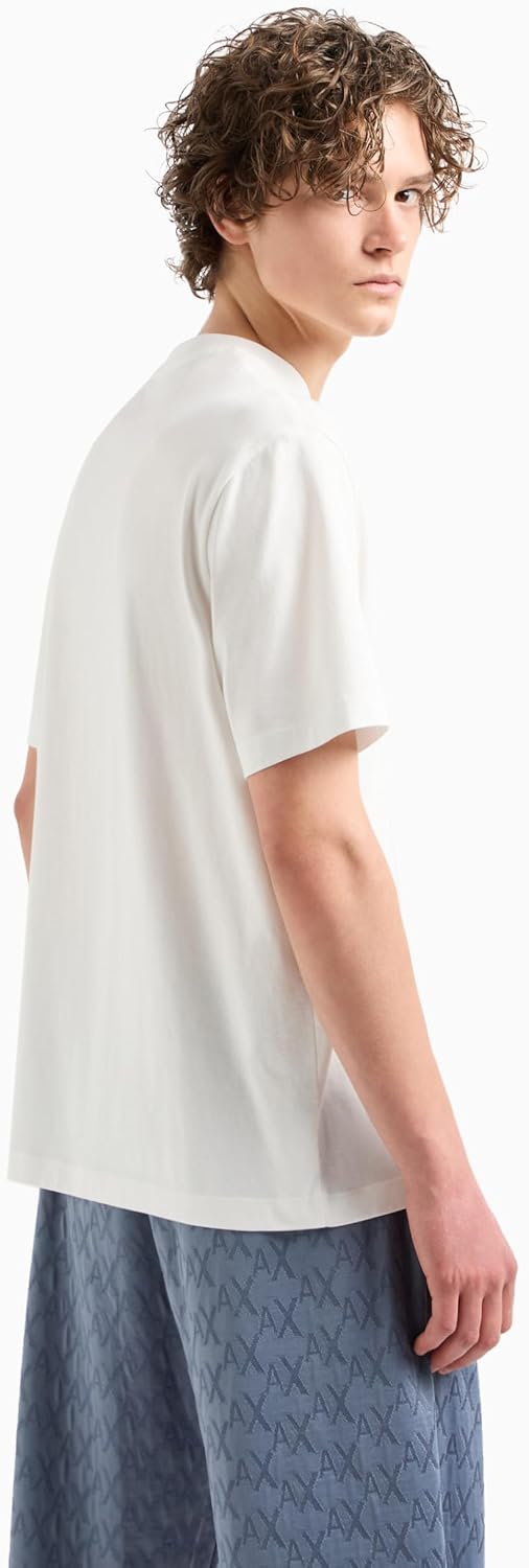 Armani Exchange Men's Large Central Stacked Ax Logo with Armani Exchange Milano New York Text Surrounding Regular Fit Tee