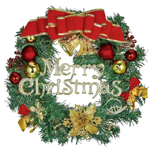 Starvortex Christmas Wreaths for Front Door, 12inch Xmas Wreaths for Front Door, Pine Tinsel Christmas Reef for Door, Elegant Artificial Bauble Decor Decorations