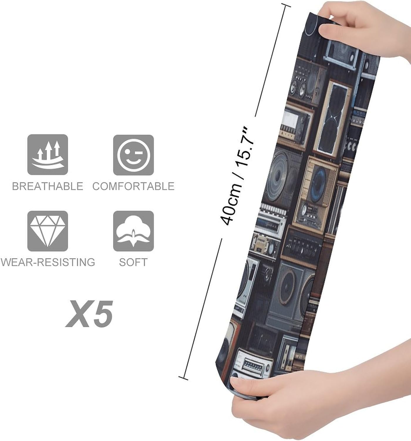 Vintage Wall of Radio Boombox Knee High Socks Cozy Knee High Socks Soft Mid-Length Sock for All Seasons Daily Wear Adult