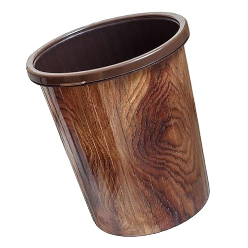 BUGUUYO Cubo de basura de grano de madera de imitación Cubo de basura Cubo de basura Contenedores de basura Redondo Cubo de basura Cubo de reciclaje