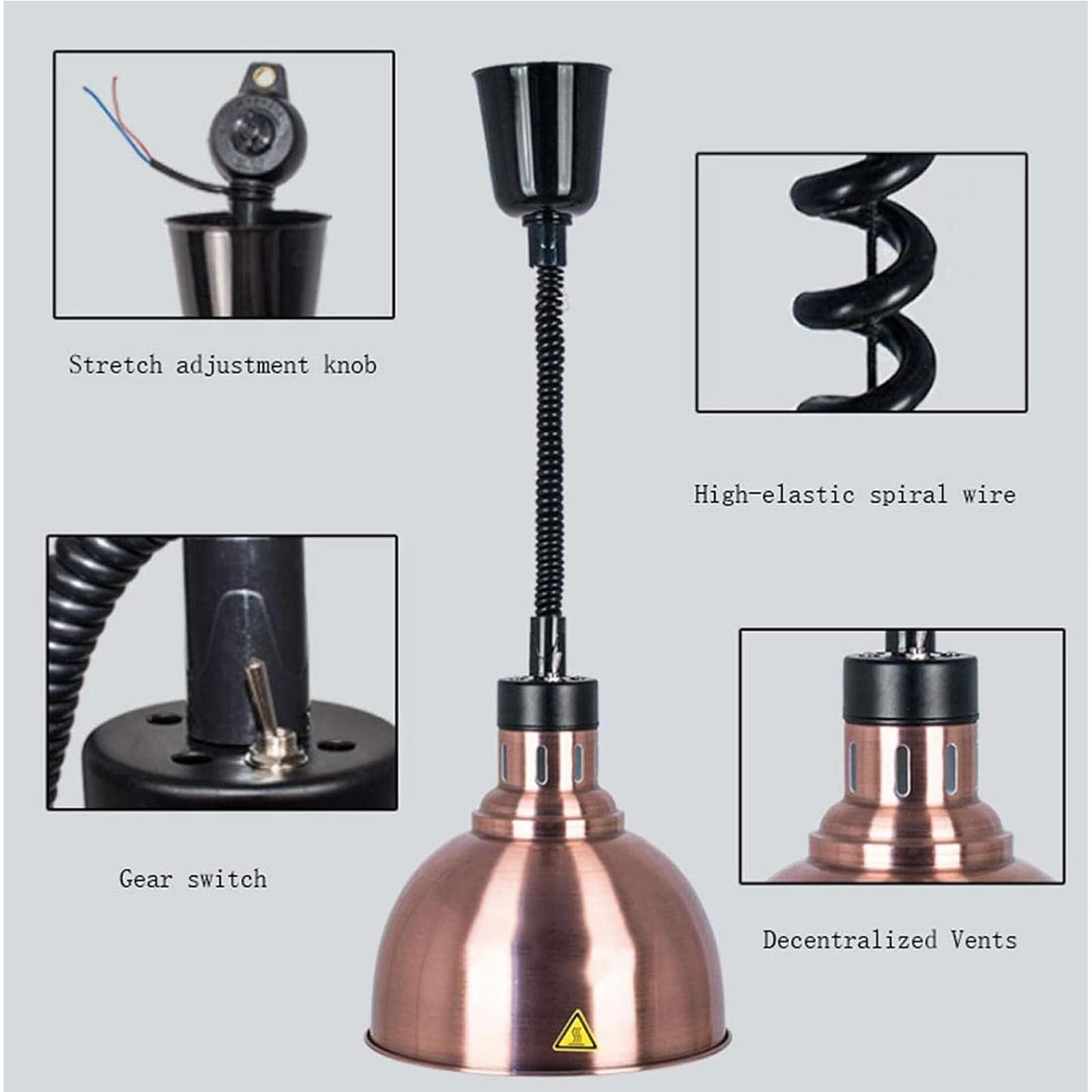 Lámpara calentadora de Alimentos Comercial, lámpara Colgante retráctil para Calentar Buffet, Equipo de Cocina Comercial para hoteles, Suministros para restaurantes (Color : E, Size : 1pcs)