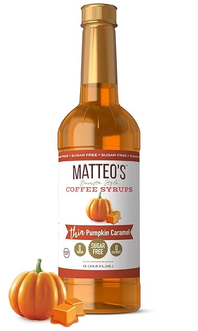 Matteo's Pumpkin Caramel Syrup for Coffee, Lattes, Cappuccinos & Desserts