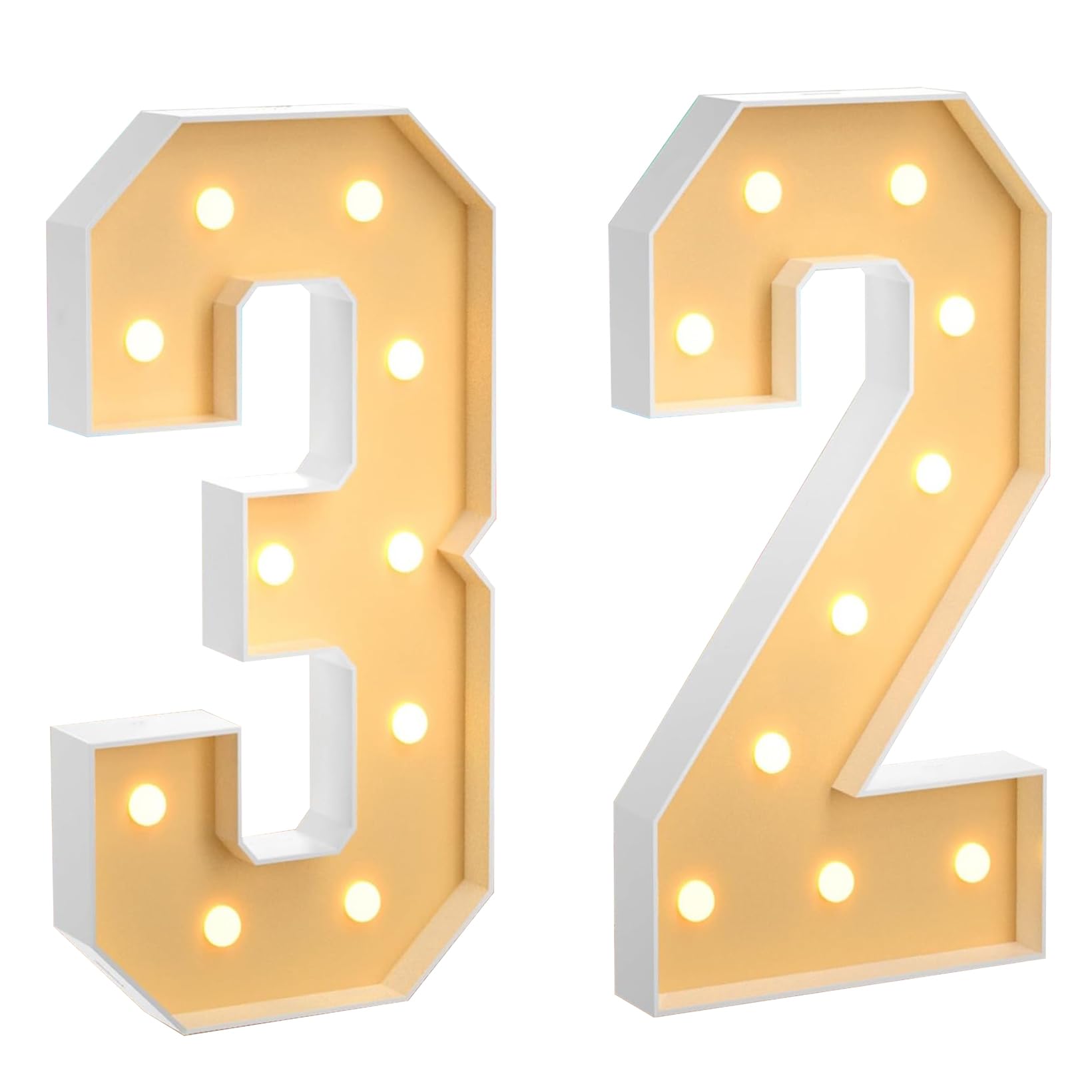 100 cm, grande numero 32, con numeri a LED grandi, decorazione a mosaico, luce bianca calda, per casa, feste, compleanni, matrimoni, compleanni e Natale