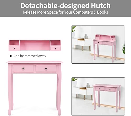 Miniatura 5 de Escritorio con mesa de escritura extraíble, 31.5 pulgadas de profundidad x 16 pulgadas de ancho x 36.5 pulgadas de alto, rosa
