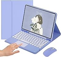 Vista 10 de Funda de teclado con panel táctil para iPad 6 iPad 5 Air 2 Pro de 9.7 pulgadas con teclado táctil retro de teclas redondas con ratón, teclado