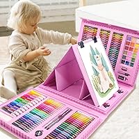 DLUCKY 208-Piece Art Kit for Kids & Adults: Pink Drawing Set with Double-Sided Trifold Easel, Crayons, Oil Pastels, Colored Pencils & Watercolor Pens