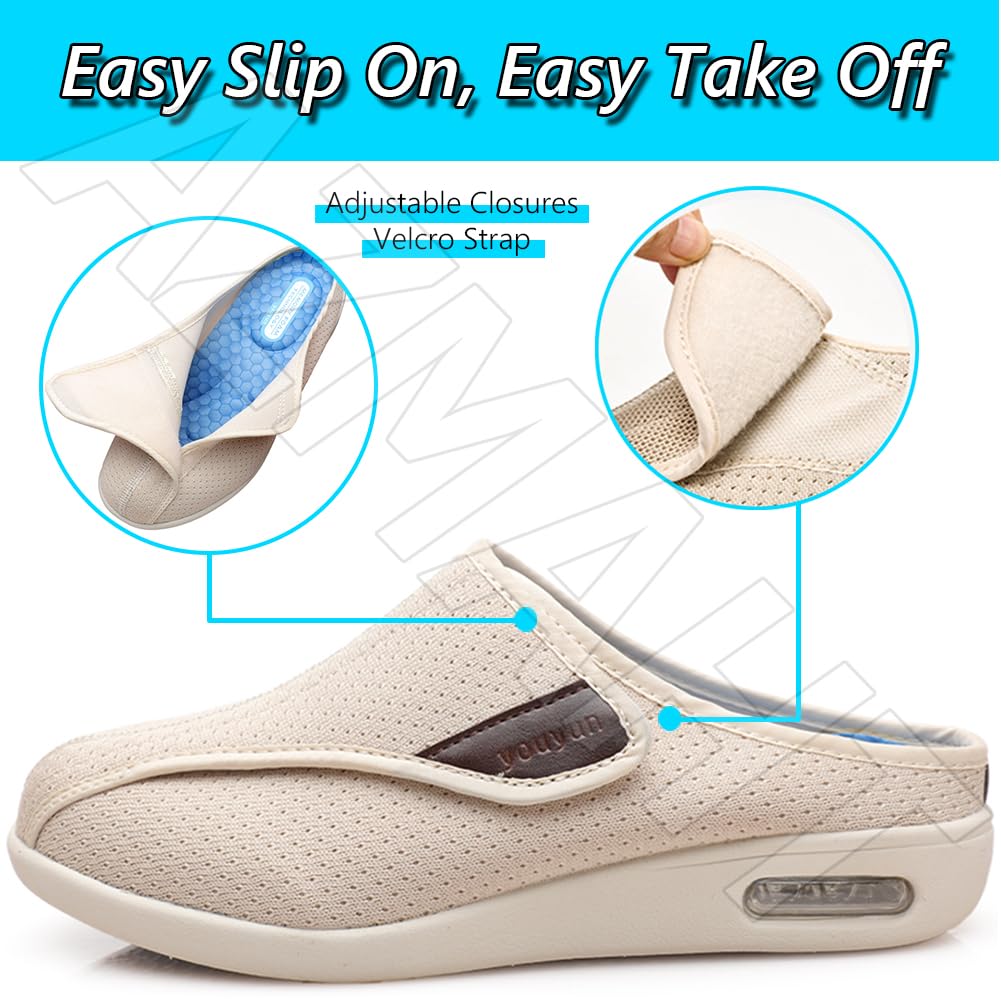 Pantofole Diabetici Uomo Scarpe Funzionali Ortopediche Portatili Scarpe da Passeggio Slip-on con Cuscino d'Aria da Donna Outdoor Corsa Running Scarpe Sportive Casual,Beige,38 EU