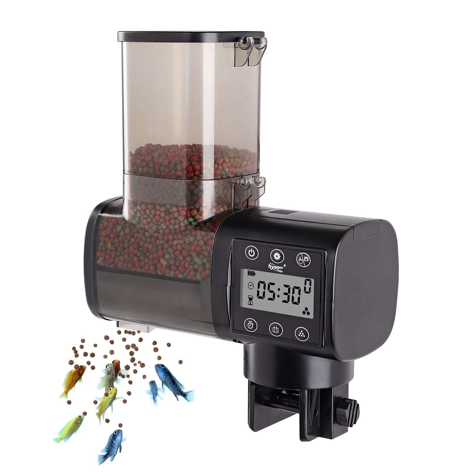 hygger Aquarium Fish Feeder,500ml Fish Tank Auto Feeder Aquarium Feeder Automatic with LCD Display Controller for Weekend Holiday(Battery Not Included)