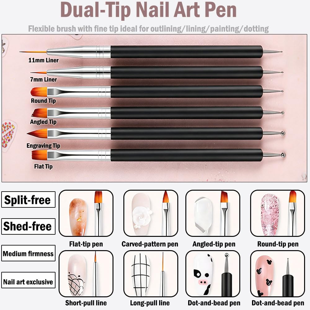 6PCS Nail Dotting Tools Double-ended Nail Art Brushes Kit Art Gel Polish Liner Brushes Design Pen For Paint — view 5
