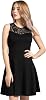 Womens A-Line Pleated Sleeveless Little Cocktail Party Dress with Floral Lace