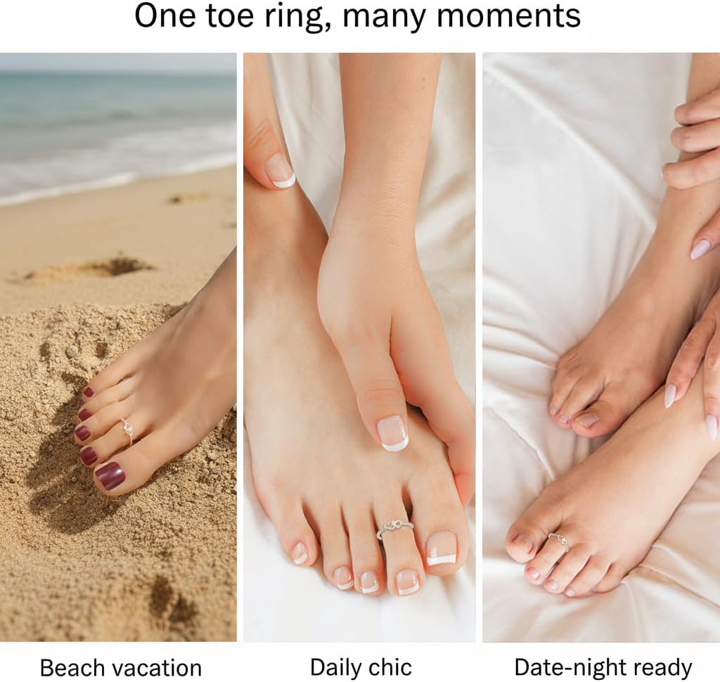 Shysnow 925 Sterling Silver Toe Rings for Women Minimalist 14K Gold Plated Heart Waterproof Adjustable Foot Ring Dainty Summer Beach Barefoot Jewelry Jewelry Gifts