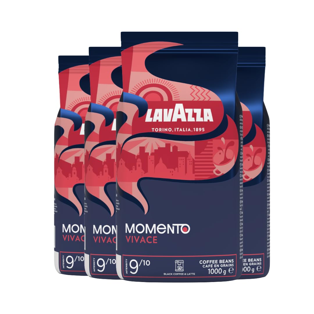 Lavazza - Lot de 4Kg de café en grain Momento Vivace - Idéal pour les Machines à Café Automatiques, avec Notes Épicées, Arabica et Robusta, Intensité 9/10, Torréfaction Foncée