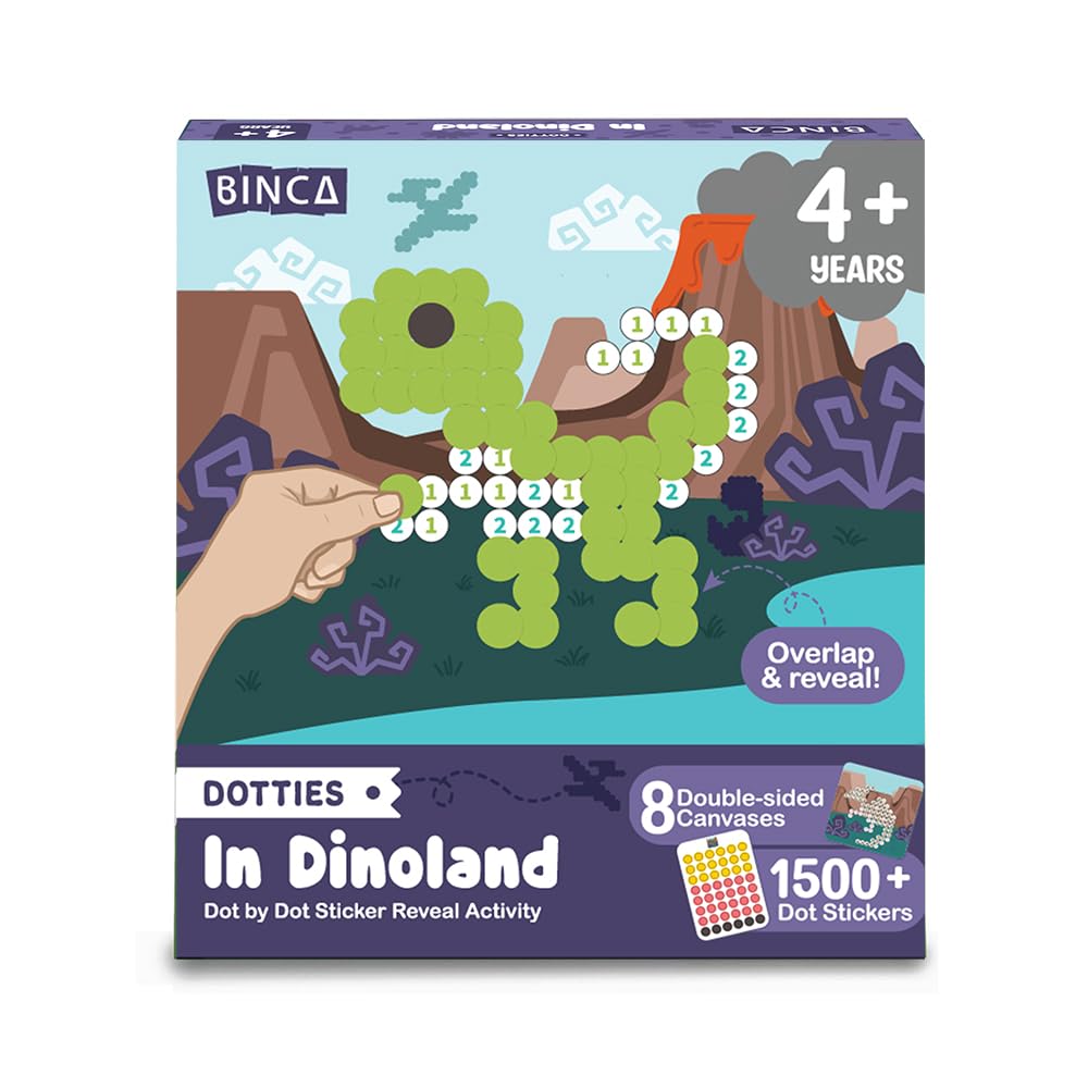 Binca Dotties Dinosaur Dot Art Activity Kit | 1500+ Stickers | Mess-Free Dinosaur Craft Kit for Kids Ages 4-7 | Dinosaur Gift for Boys & Girls | Travel Activity | Birthday Gift