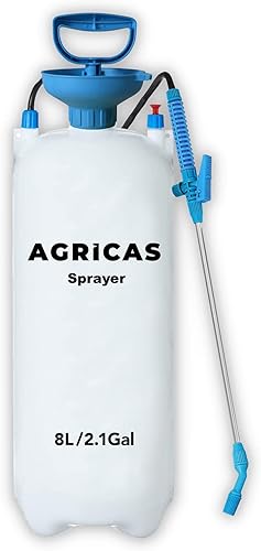 Rociador de césped y jardín de 2.1 galones con bomba y varita, pulverizador de malezas a presión de 8 litros con boquillas ajustables y correa para