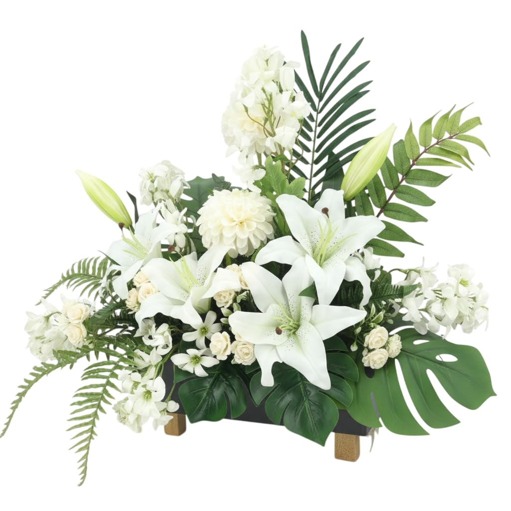 Adorno Para Cementerio Con Flores Artificiales Blancas Centro Funerario Premium