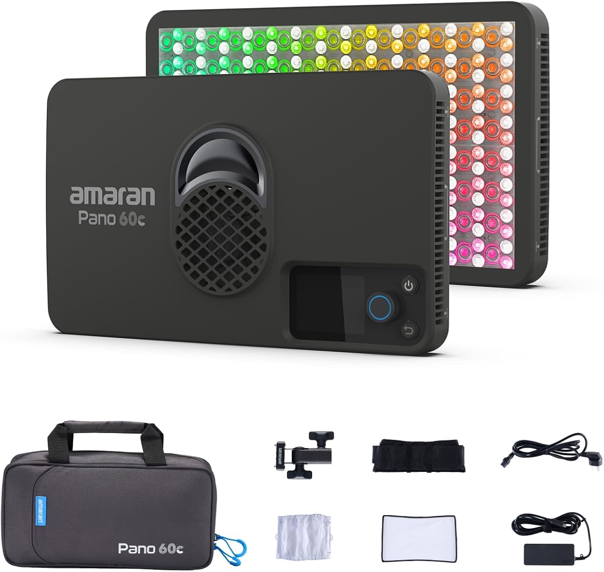 Kit Pano 60c, control de aplicación de luz de panel a todo color RGBWW compacto de 60 W | Admite USB-C PD, CCT 2,300K-10,000K, 12 efectos de iluminación, con iluminación de fotografía con luz de estudio Softbox (Pano 60c - Carbón)