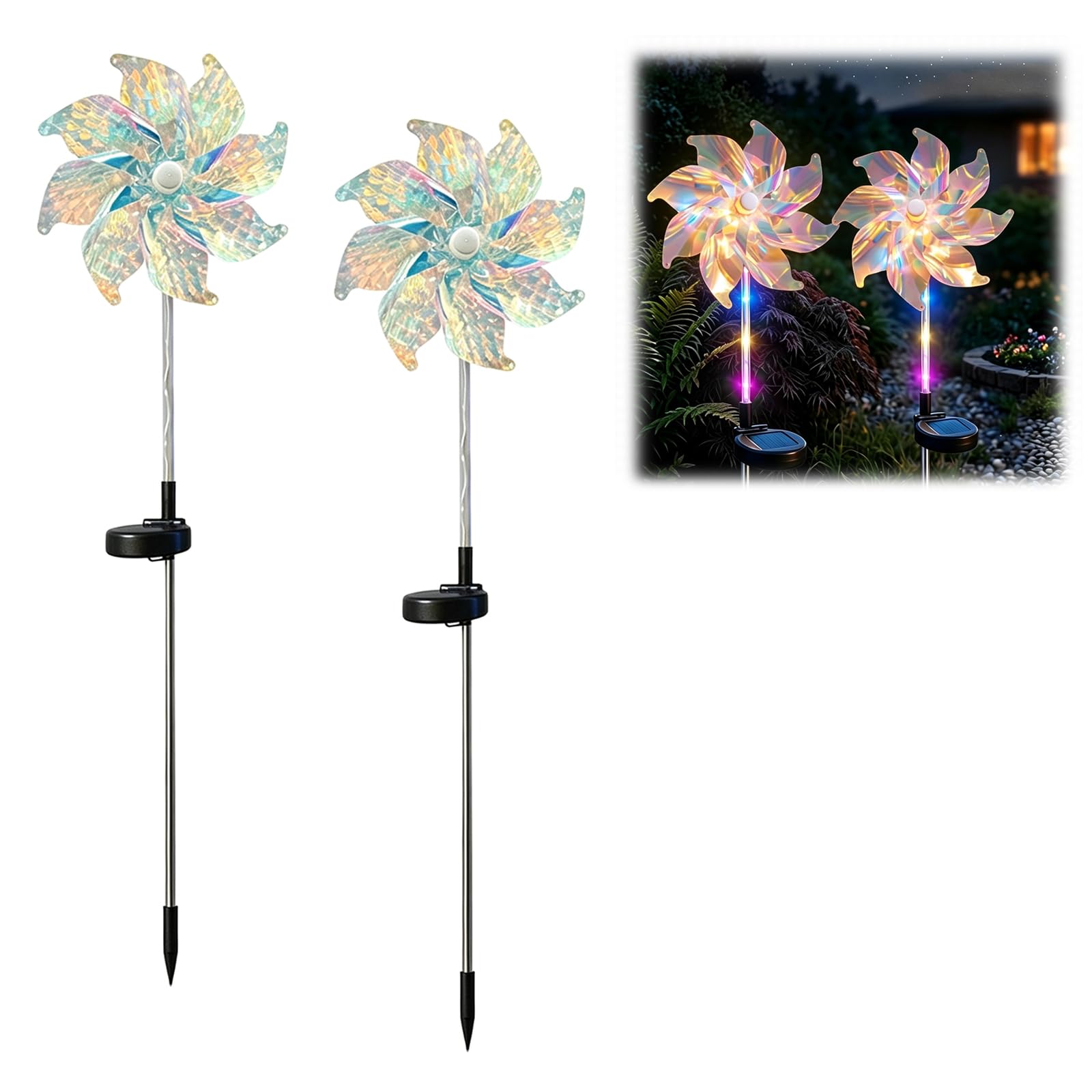 LZTET Solar Rainbow Pinwheel Light,LED Windmill Stake