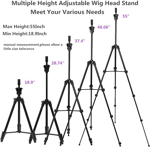 Miniatura 6 de Cabeza de peluca de lona de 22 pulgadas, soporte de peluca con cabeza de maniquí de 55 pulgadas, trípode con cabeza de maniquí con cabeza de maniquí
