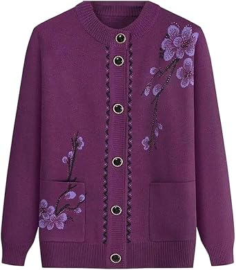 Grandma Knitted Cardigan Middle-Aged and Elderly Womens Sweaters Coat Warm Long Sleeve Knit Tops