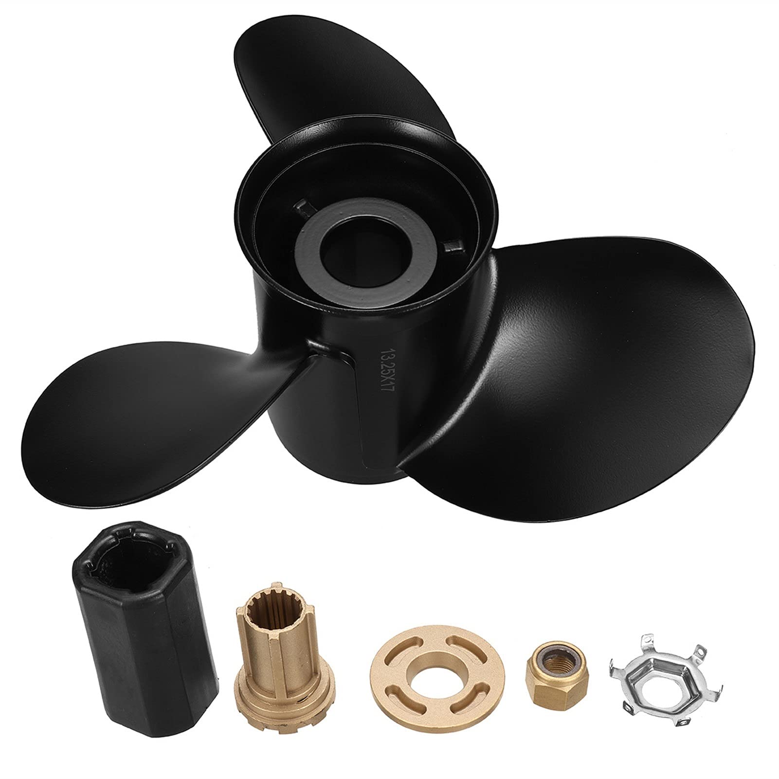 Elica fuoribordo per barche marine, 13,25 x 17, in lega di alluminio, design a 3 lame, adatta a motori da 60 125 HP, set completo di accessori per una navigazione fluida