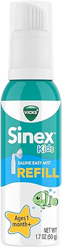 Vicks Sinex Kids Recambio de Solución Salina Easy Mist, Solución Salina Sin Medicamentos, Edades 1 Mes+, Limpia Suavemente y Alivia la Congestión