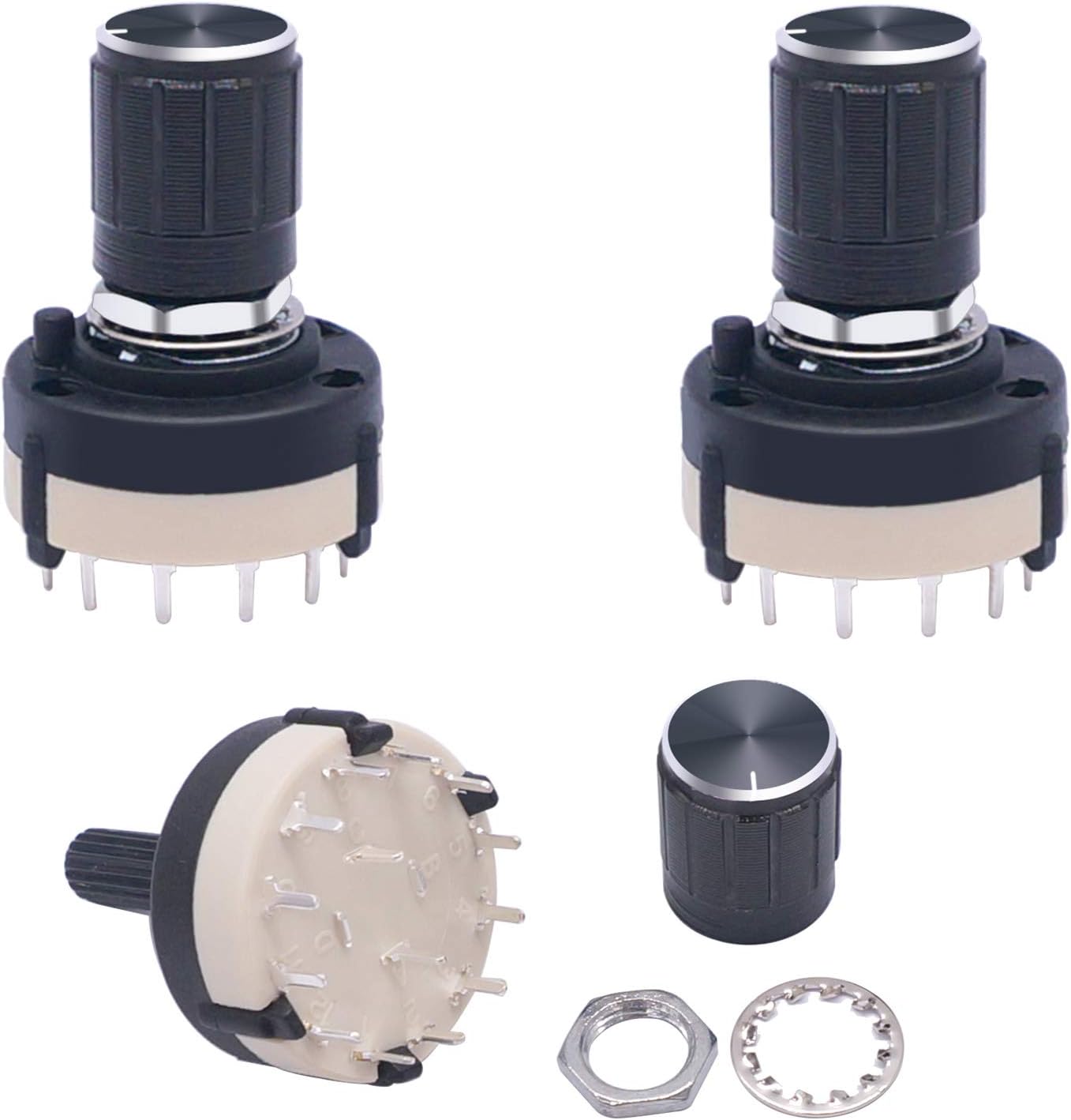 RS26 2P6T バンドスイッチバンド チャンネル ロータリー セレクタースイッチ 2ポール 6ポジション選択可能 + ノブ3個