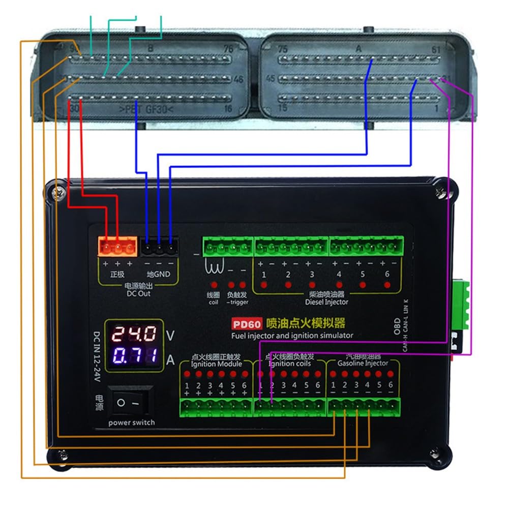 Simulador automotriz de la ignición de la inyección de combustible PD60, diagnóstico auto profesional del ECU con el monitor actual del voltaje para el análisis informático del vehículo