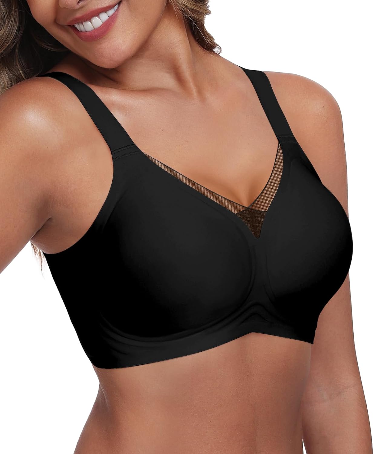 Women's Wireless Bras Full Coverage V Mesh Padded Bralette No Underwire Seamless Comfortable Everyday Bra