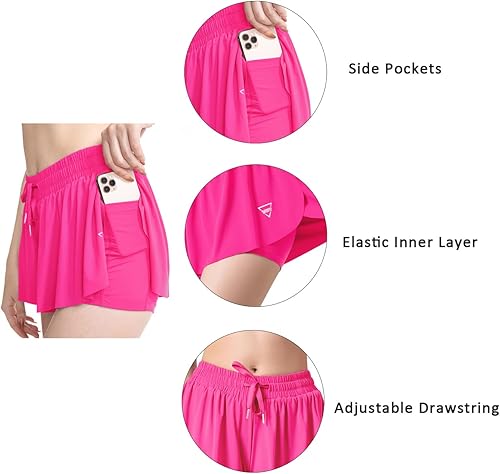 Vista 6 de Durio 2 in 1 Flowy Shorts Athletic Shorts for Women Butterfly Running Workout Shorts
