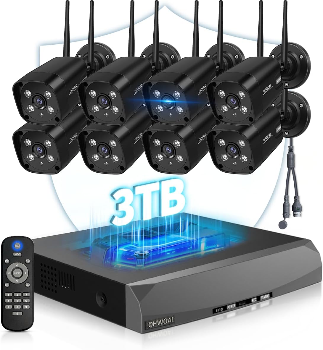 《Dual Antennas & 130°Wide Angle》Wireless Security Camera System Outdoor, Wireless Cameras for Home Security with Expandable 16CH 4K NVR, Surveillance Video Systems DVR Kits