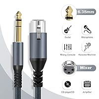 Vista 4 de Twozoh Cable corto XLR hembra a 1/4 TRS de 1 pie, trenzado conector estéreo de 0.250 in equilibrado a cable de micrófono XLR de 3 pines