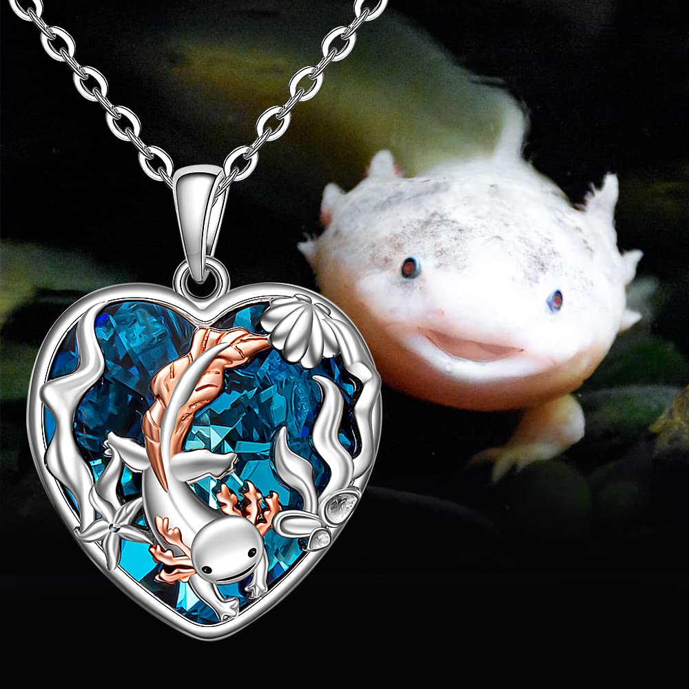 Fenthring Axolotl, collana in argento Sterling 925 con ciondolo Axolotl, da donna, a forma di cuore, con ciondolo Axolotl, regalo per amanti