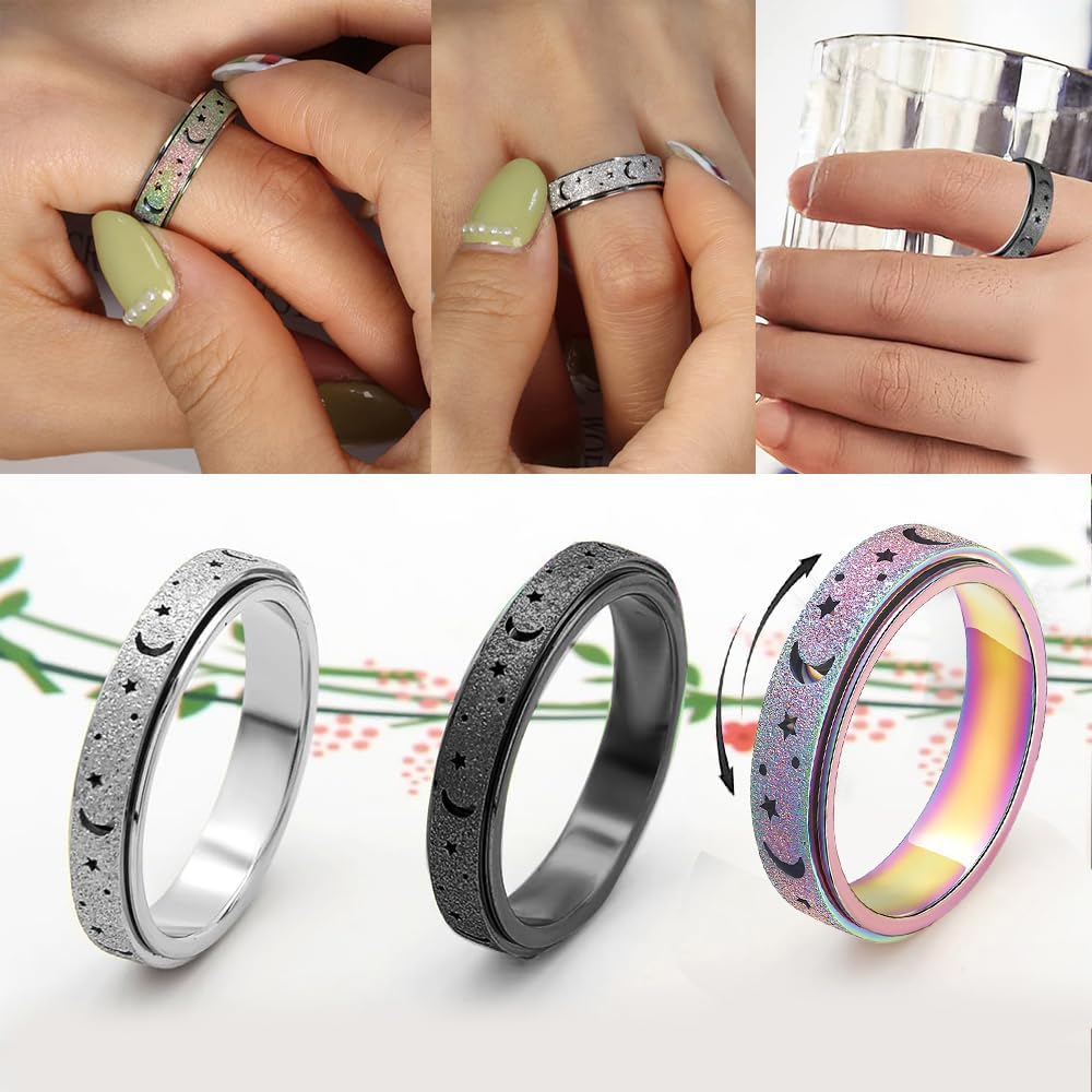 Spinner Ring for Anxiety Relief -Stainless Steel Fidget Ring, 3 Styles,Sizes 6-12, Smooth Rotation, Lightweight
