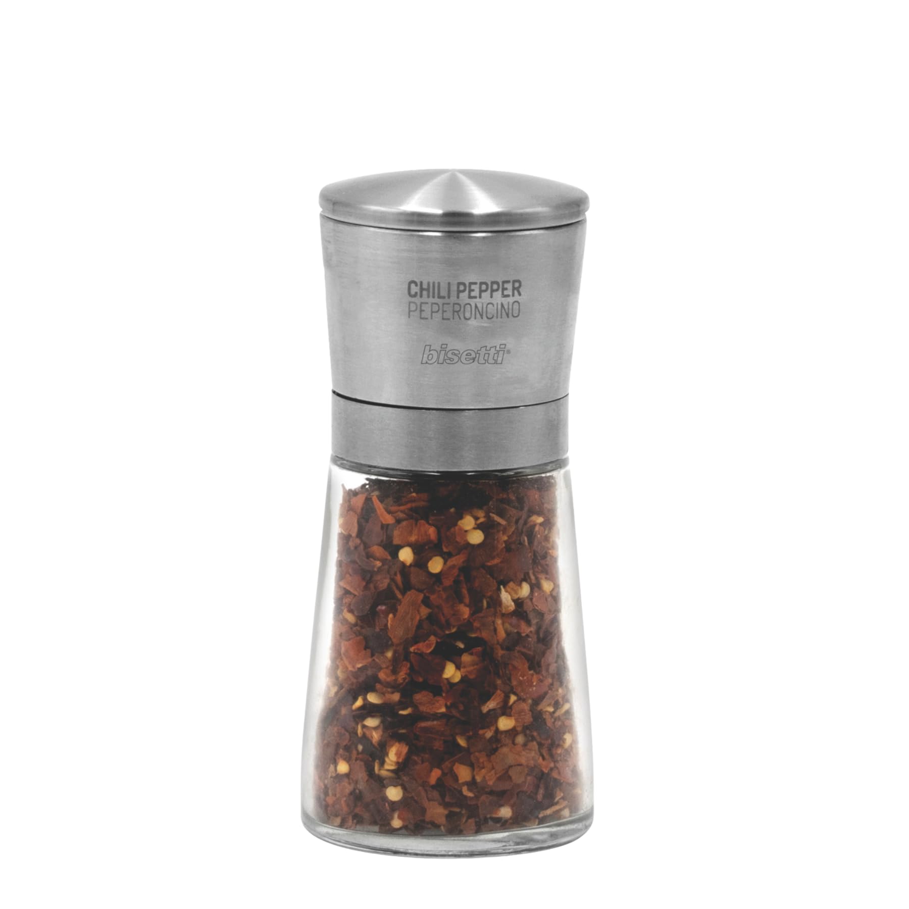 Macina Peperoncino Manuale in Vetro e Acciaio Inossidabile da 14,5 cm, Macina Spezie Manuale La Spezia, Made in Italy, Trita Spezie Resistente, Duraturo e Elegante per la Tua Cucina - BISETTI