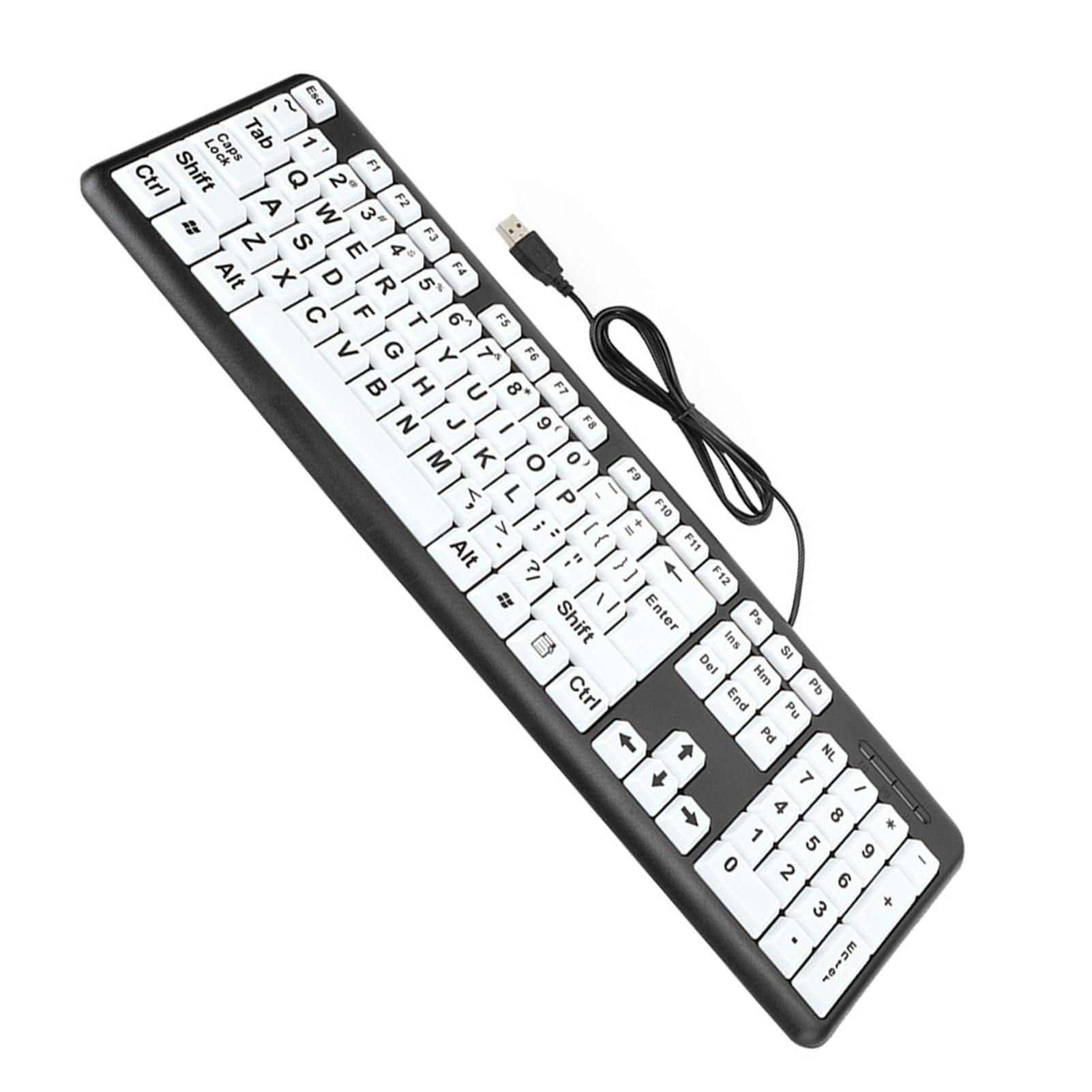 Cocoarm Tastiera per Ipovedenti, Tastiera USB Cablata di Grandi Dimensioni con 104 Tasti per Anziani, Design Ergonomico per un Facile Utilizzo (BLACK)