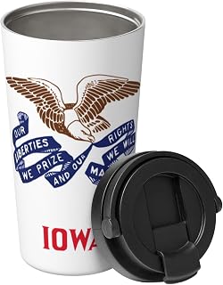 Iowa state flag Carry Insulated Coffee Mug.500 ml capacity,Stainless steel travel mug with leak-proof lid and concealed handle.