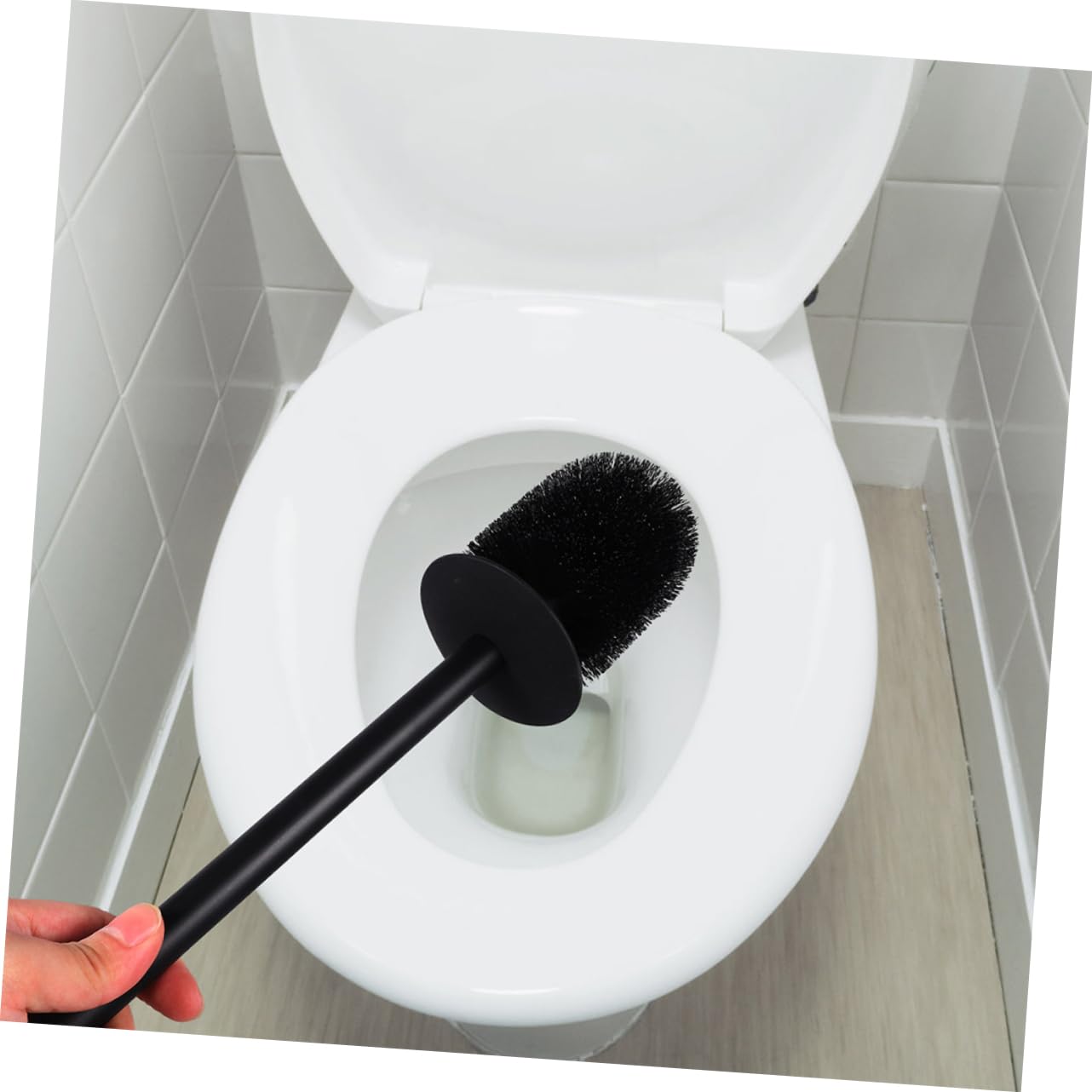 Escobilla de Baño y Soporte 2 Juegos Aluminio Plástico Limpieza WC | Montaje sin Perforación, Mango Largo Ergonómico, Cerdas Suaves para Hoteles y Baños Domésticos