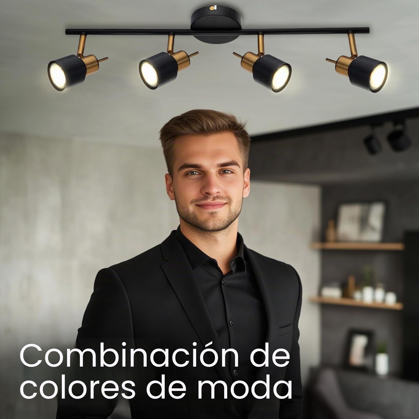 Lámpara de techo con 4 focos orientables, metal, focos LED de interior para pasillo y cocina