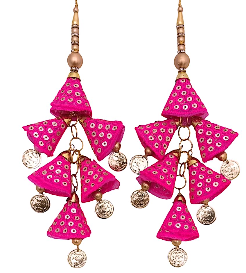 Shoppingover Pink Medium Traditional Indian Hanging Tassels (Pack of 2) for Lehenga, Blouse or Ethnic Dress - Diwali Occasion-image-2