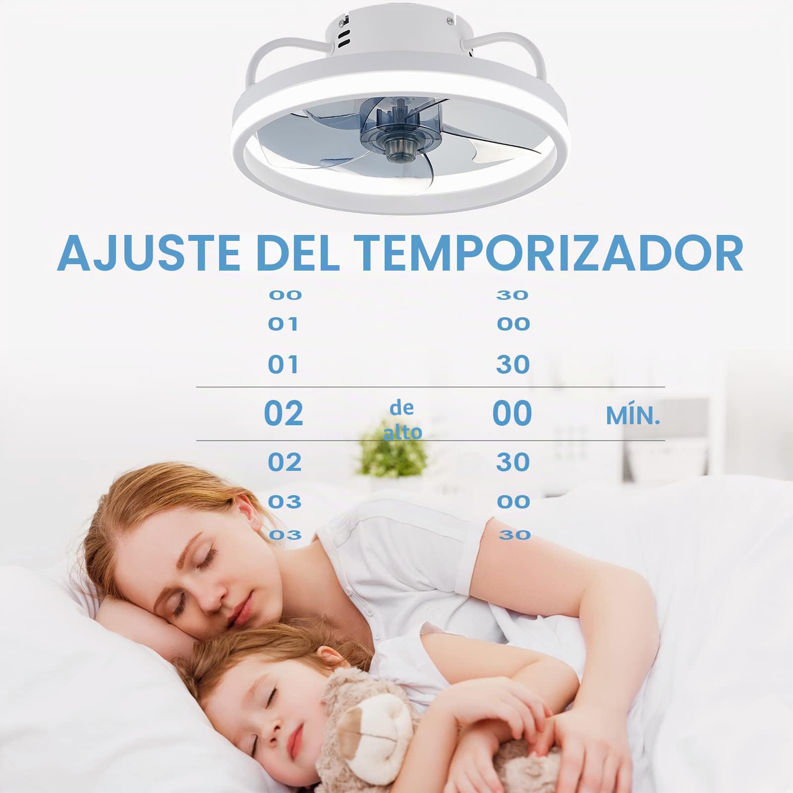 Ventilador silencioso de techo con luz de 33/50 cm, con iluminación y mando a distancia, 6 velocidades, LED regulable 55 W, aplicación inteligente, iluminación silenciosa y moderna para sala de estar