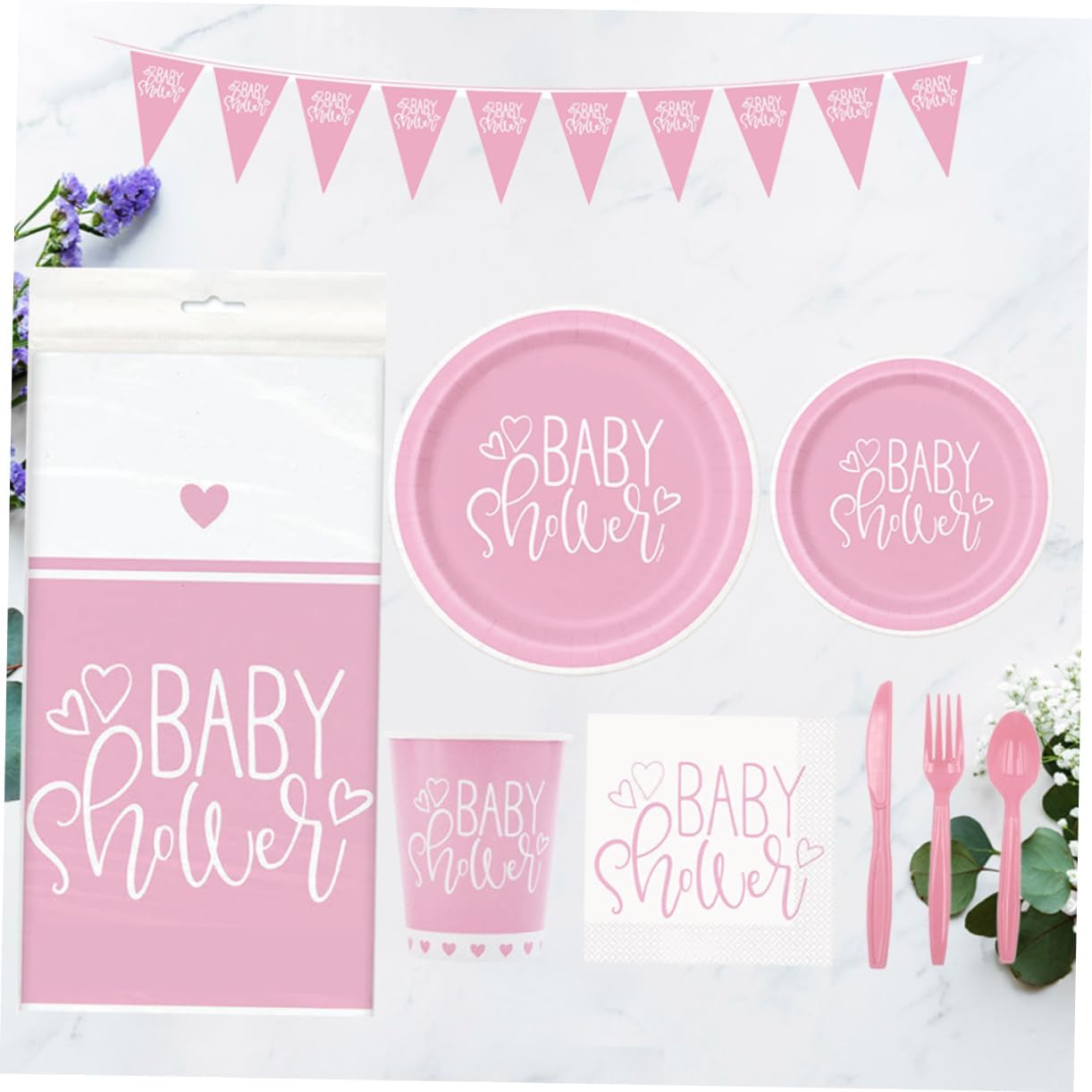 Shower Table Decorations 16pc Birthday Party Supplies Kit Disposable Tableware Banner Party Supplies Set for Boys and Girls