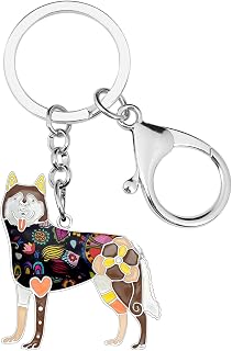 WEVENI Enamel Alloy Siberian Husky Dog Keychain Key Ring Pet Jewelry For Women Girls Bag Car Wallet
