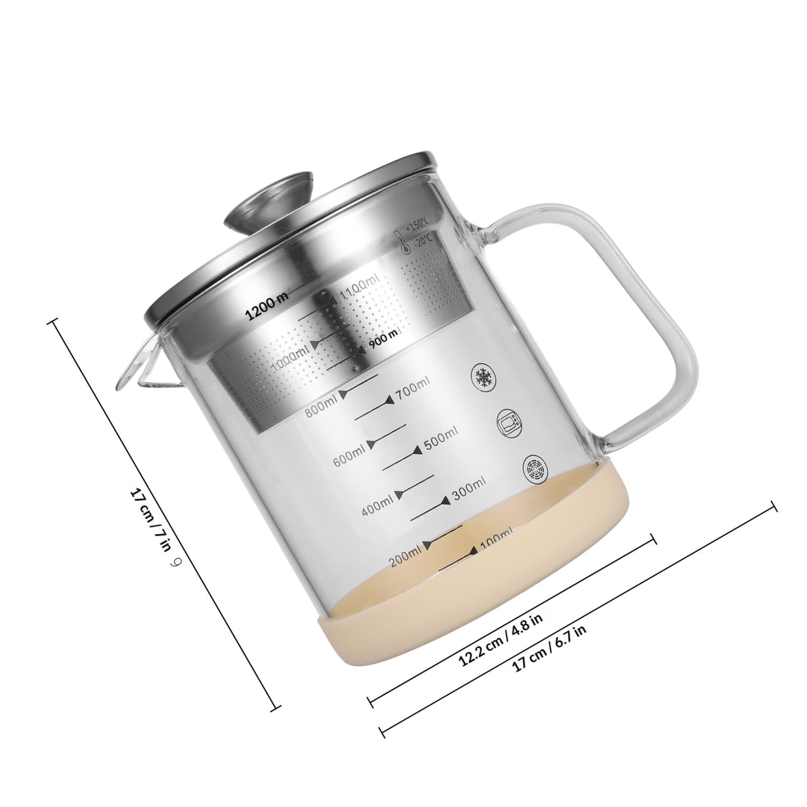 Fettabscheider Multifunktionaler Saft und Sojamilchfilter mit Edelstahlfilter aus Glas 1200ml für Einfache Reinigung und Silikongriff in Küche