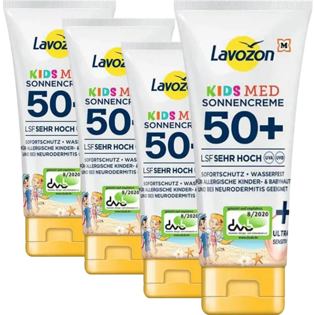 LAVVOZON Sonnencreme Kids MED, LSF 50+, 100 ml, wasserfest, 4 Er