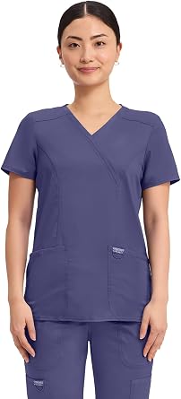Cherokee WW Revolution Scrub Tops Women Mock Wrap 2 Pockets Nurse Shirt | Slim Fit, Instrument Loop, Soft 2-Way Stretch Fabric, Durable Construction, Side Vents, Easy Care, Breathable, Healthcare Use